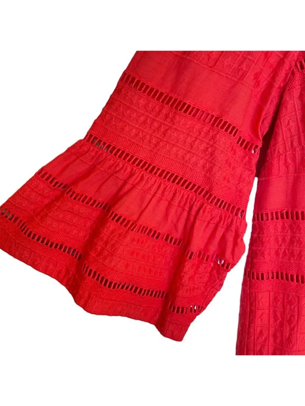 J. Crew Red/Coral Bell Sleeve Embroidered Shift Dress, 6